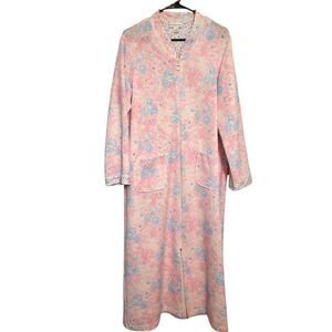 #78 Miss Elaine Quilted Pink Blue Floral Full Zip Robe, M